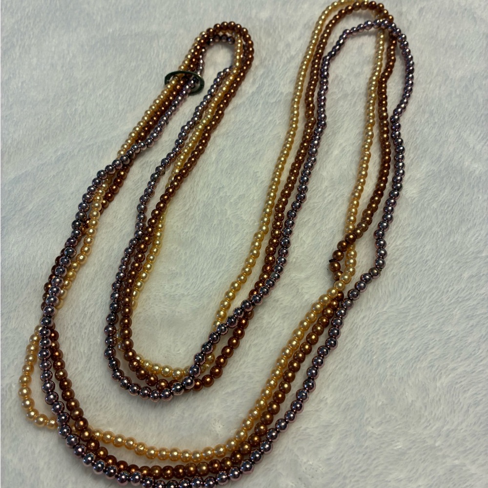 Multi-Strand Faux Pearl Necklace in Rose Gold, Bronze & Champagne colors
